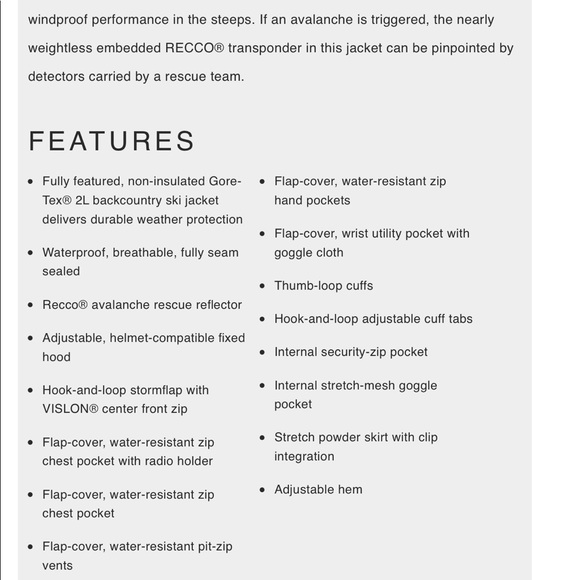 North Face NFZ Backcountry Ski Shell - Picture 6 of 6